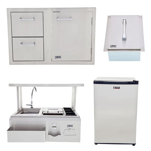 Lion Door/Drawer Combo with Refrigerator, Ice Chest, and Bar Center with Top Shelf Package Deal - 200016