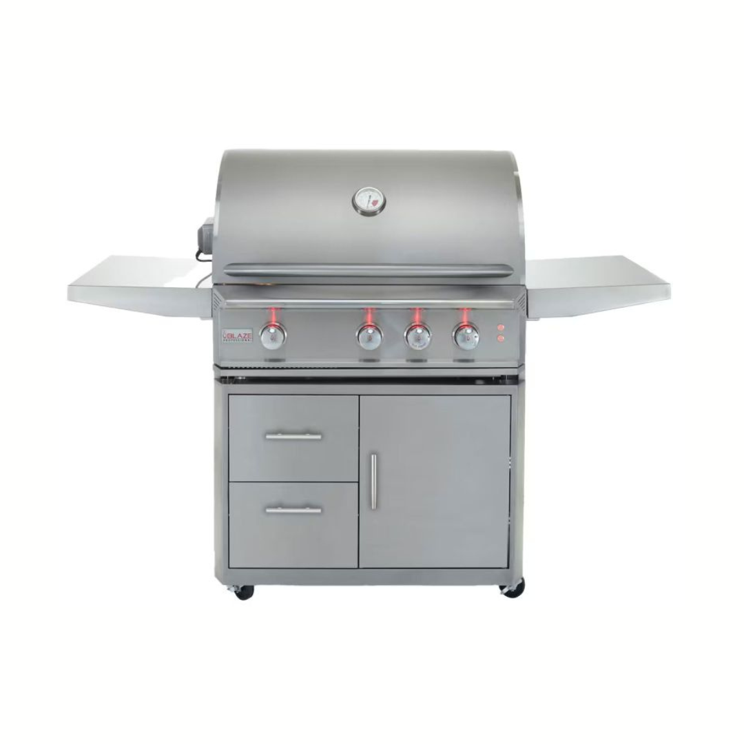 Blaze Professional LUX 34-Inch 3-Burner Gas Grill With Rear Infrared Burner with Cart with LED Lighting