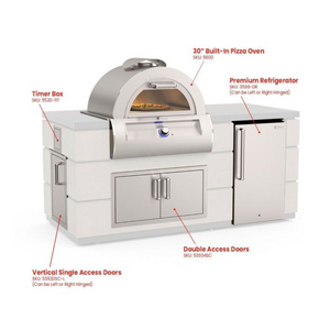 Fire Magic 6-Foot Ready-to-Assemble GFRC Pre-Fab Pizza Oven Island System with Refrigerator Cut-Out - White Aspen