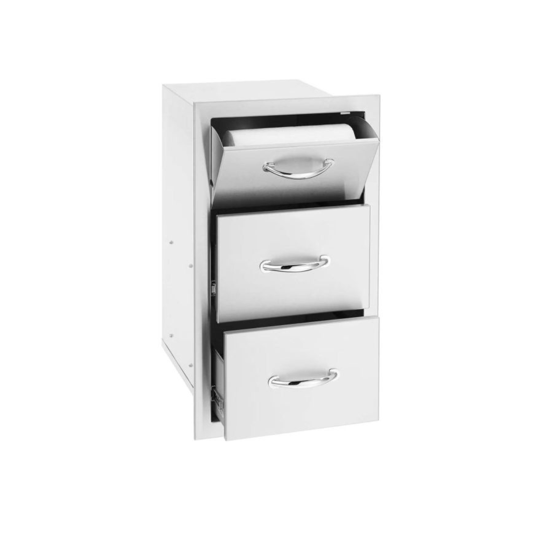 American Made Grills 15-Inch Stainless Steel Flush Mount Double Access Drawer With Paper Towel Holder