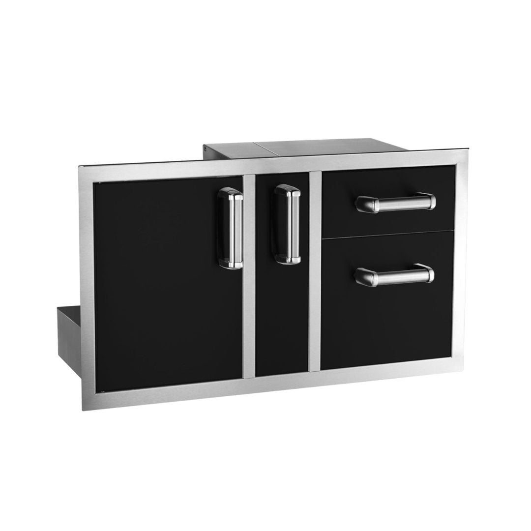 Fire Magic Echelon Flush 36-Inch Black Access Door With Platter Storage And Double Drawer With Soft Close