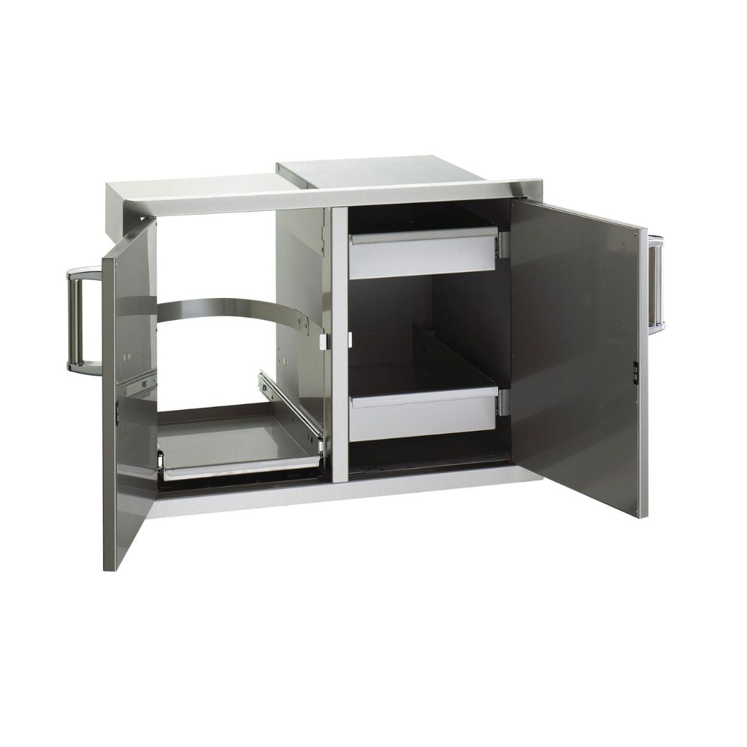 Fire Magic Premium Flush 30-Inch Double Access Door With Drawers And Trash Bin Storage With Soft Close