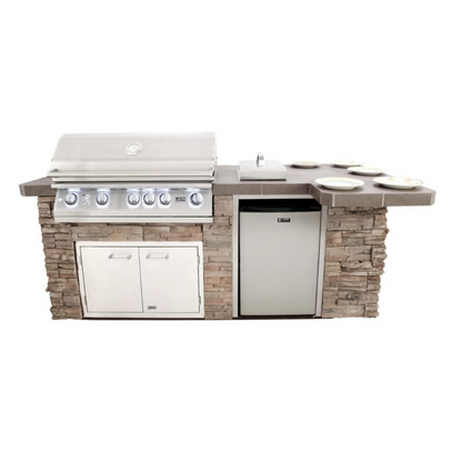 Lion Quality Q 8-Foot BBQ Island With Gas Grill, Side Burner & Refrigerator