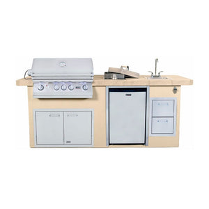 Lion Resort Q 8-Foot BBQ Island With Gas Grill, Side Burner, Sink & Refrigerator