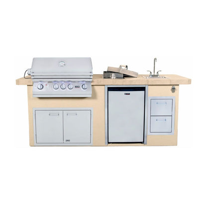 Lion Resort Q 8-Foot BBQ Island With Gas Grill, Side Burner, Sink & Refrigerator