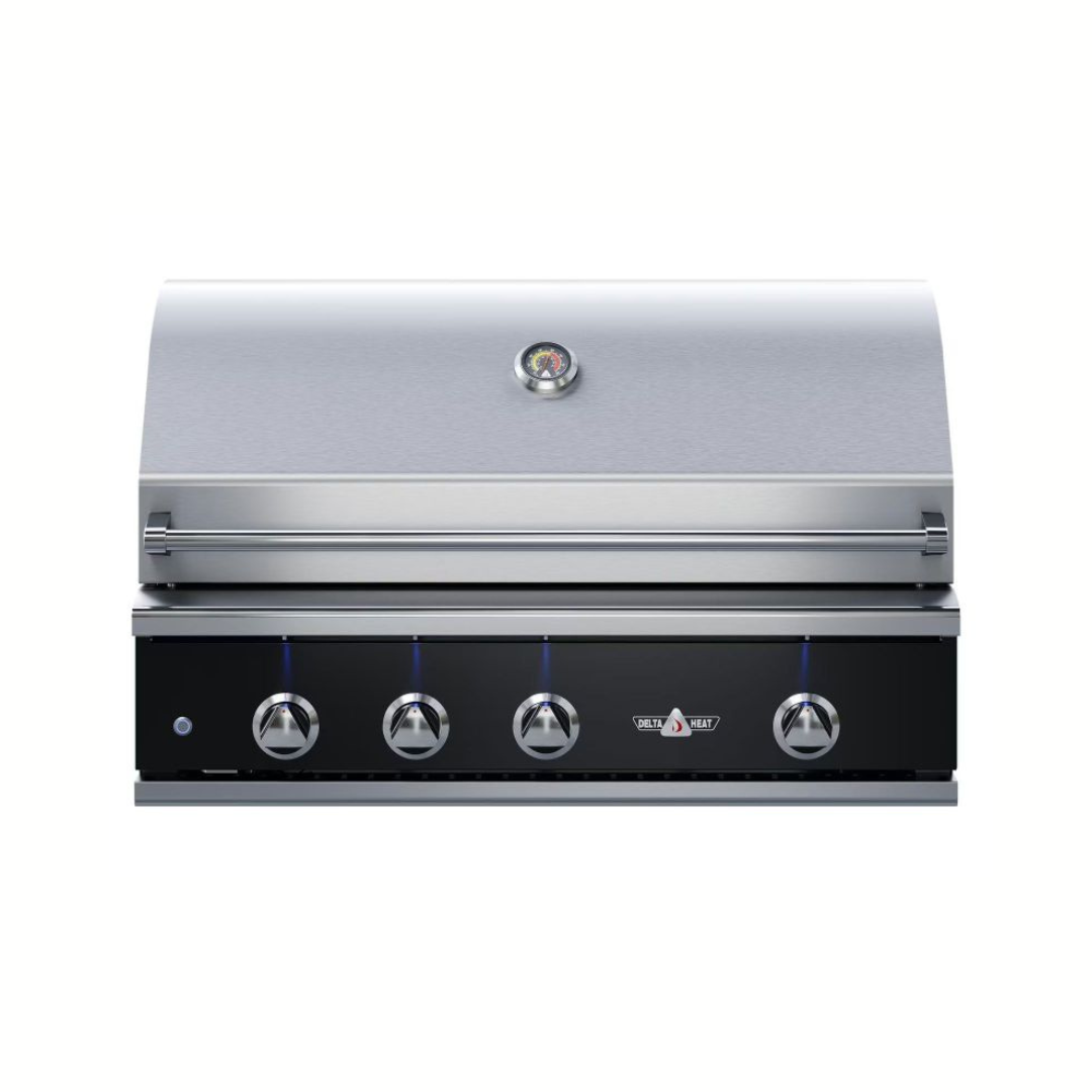 Delta Heat 38-Inch 3-Burner Built-In Gas Grill with Infrared Rear Burner & Rotisserie Kit - Black Control Panel