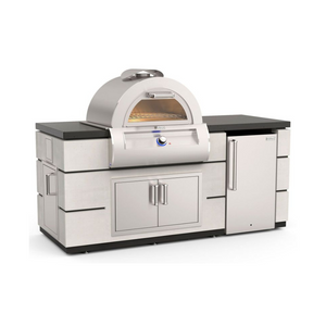 Fire Magic 6-Foot Ready-to-Assemble GFRC Pre-Fab Pizza Oven Island System with Refrigerator Cut-Out - White Aspen