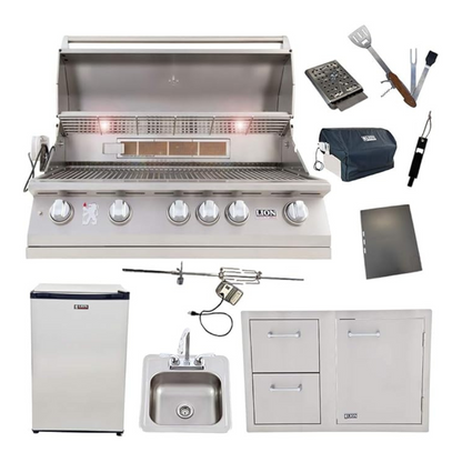 Lion Premium Grills Package Deal: L90000 40-Inch Grill, Door and Drawer Combo, Sink with Faucet, Refrigerator, and 5 in 1 BBQ Tool Set - 198540